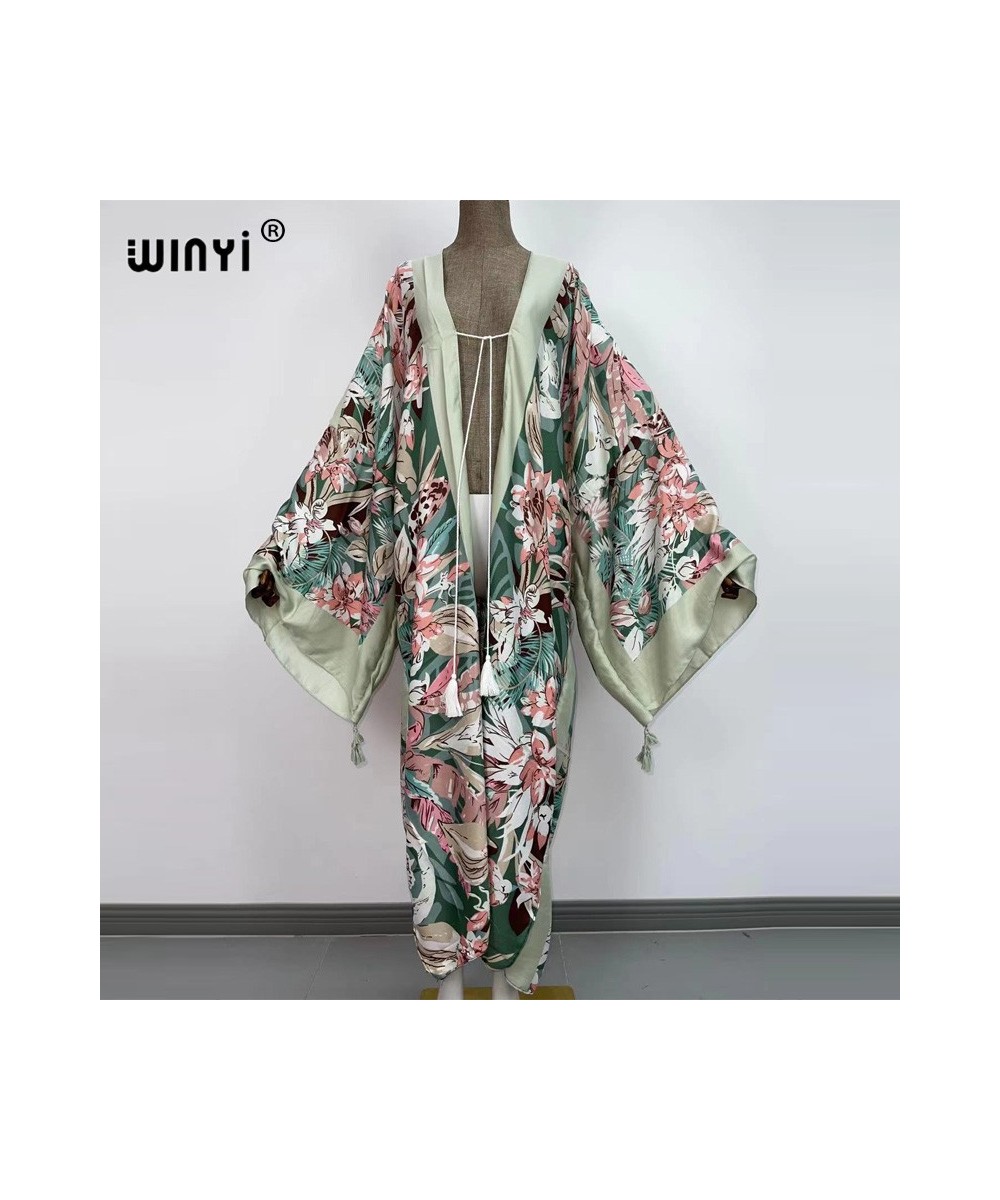 America Middle East Sunmer Women Cardigan stitch robe femme Cocktail sexcy Boho Maxi African Holiday Batwing Sleeve Silk Robe...