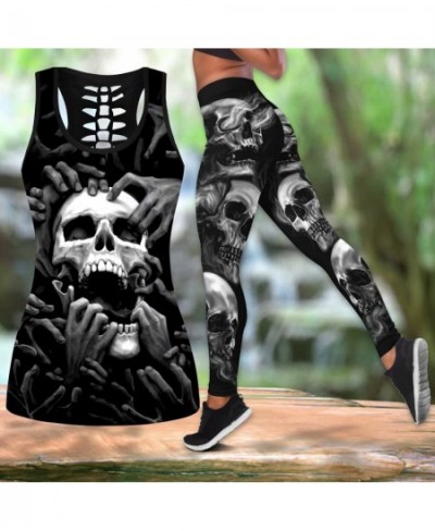 Women Leggings Fashion 3D Printed The Grim Reaper Skull Tattoo Combo Legging + Tank Sexy Elastic Female Skinny Leggings DDK20...