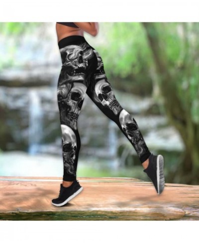 Women Leggings Fashion 3D Printed The Grim Reaper Skull Tattoo Combo Legging + Tank Sexy Elastic Female Skinny Leggings DDK20...