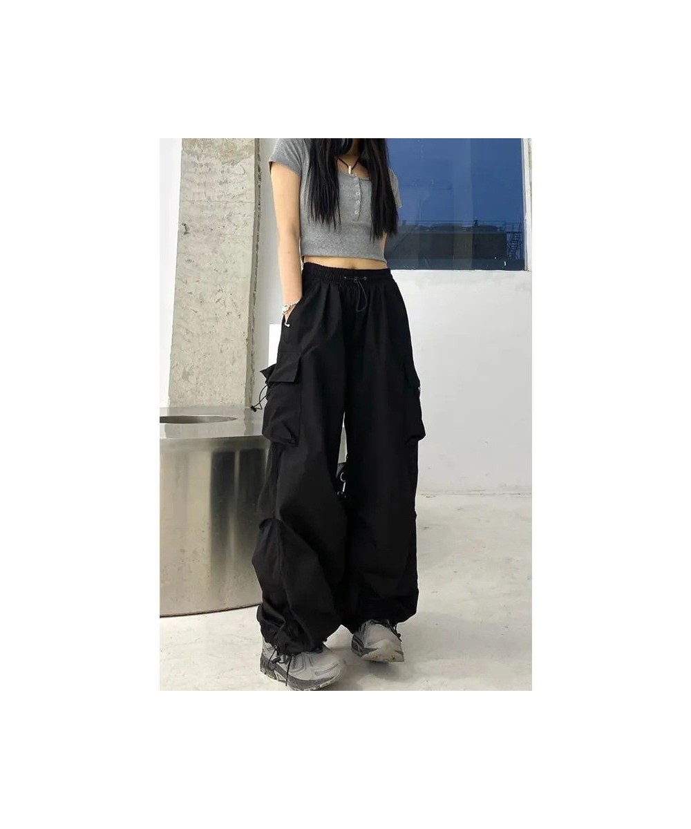 Y2k Baggy Green Cargo Pants For Women Pockets Drawstring High Waist Sweatpants Hip Hop Overalls Retro Overalls Trousers $38.7...