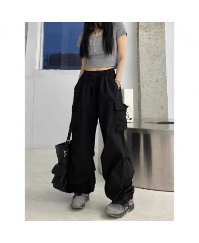 Y2k Baggy Green Cargo Pants For Women Pockets Drawstring High Waist Sweatpants Hip Hop Overalls Retro Overalls Trousers $38.7...