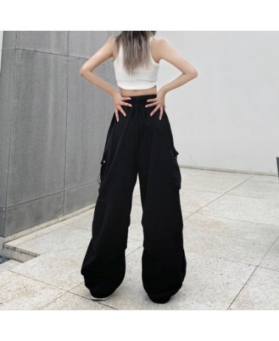 Y2k Baggy Green Cargo Pants For Women Pockets Drawstring High Waist Sweatpants Hip Hop Overalls Retro Overalls Trousers $38.7...