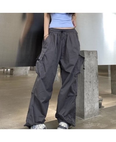 Y2k Baggy Green Cargo Pants For Women Pockets Drawstring High Waist Sweatpants Hip Hop Overalls Retro Overalls Trousers $38.7...