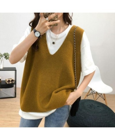 Vest Women Korean Style All-match Women Solid Loose Knitted Sweater Vest Ladies V-Neck Pullover Tops Teenager Girls Waistcoat...