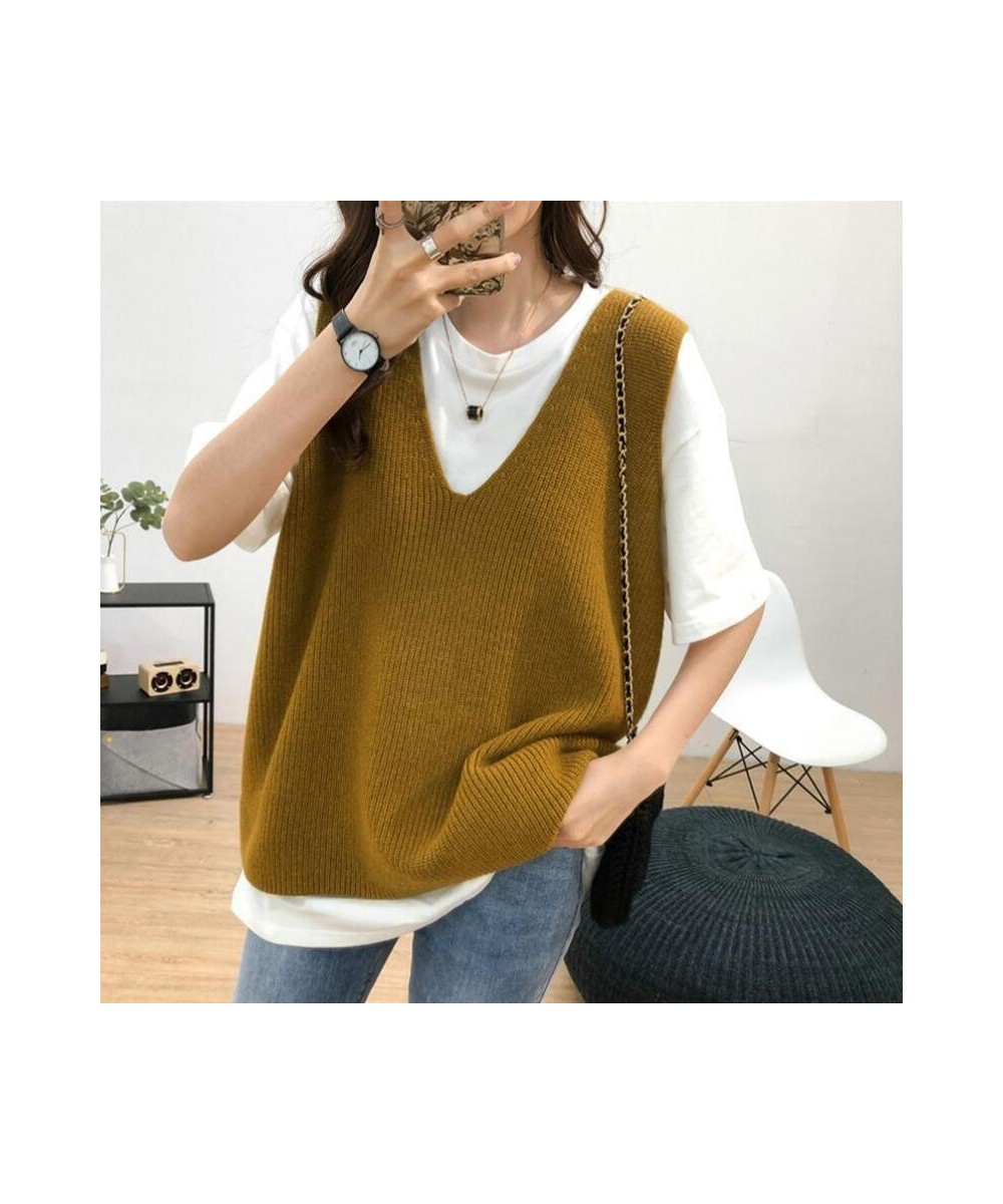 Vest Women Korean Style All-match Women Solid Loose Knitted Sweater Vest Ladies V-Neck Pullover Tops Teenager Girls Waistcoat...