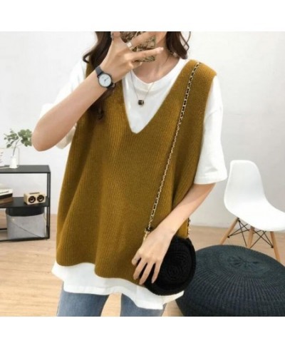 Vest Women Korean Style All-match Women Solid Loose Knitted Sweater Vest Ladies V-Neck Pullover Tops Teenager Girls Waistcoat...