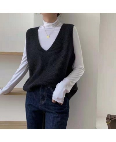 Vest Women Korean Style All-match Women Solid Loose Knitted Sweater Vest Ladies V-Neck Pullover Tops Teenager Girls Waistcoat...