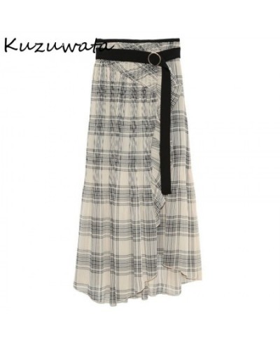 Hip Waist High A Line Skirt Women Draped Design Plaid Striped Split Jupe Femme Spring Summer 2023 New Outwear Faldas $85.76 -...