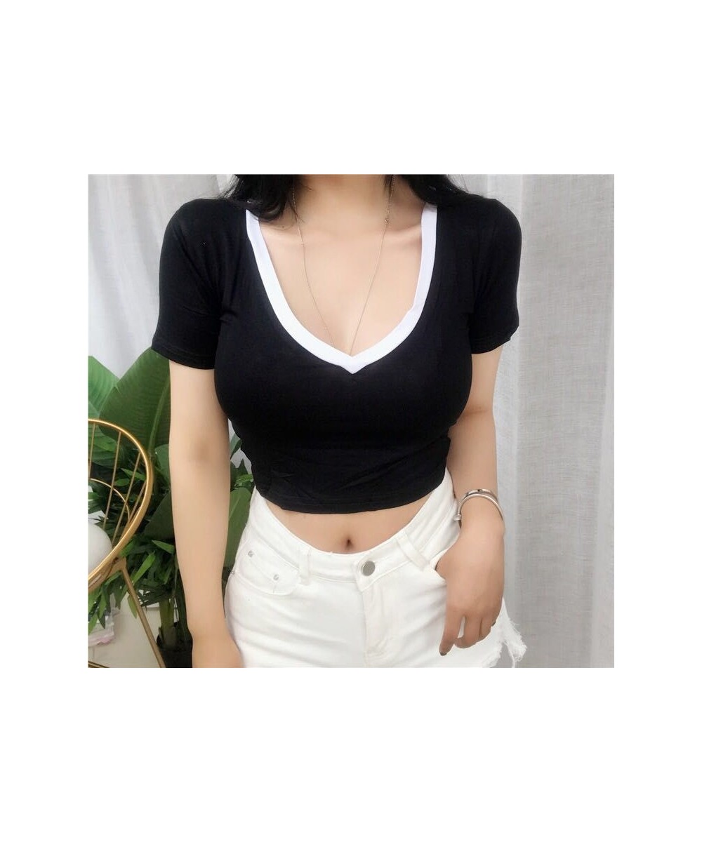 Y2K V-Neck Crop Top Women Sexy Summer T-shirt Woman Patchwork Short Sleeve Tee Shirt Skinny Slim Tshirt Fashion Clothes $14.7...