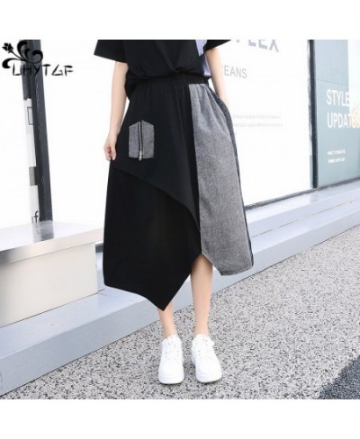 Cotton Linen Skirt Women Summer New Color collision Stitching High Waist Irregular Street Wear Fashion A-Line Women Skirt $54...