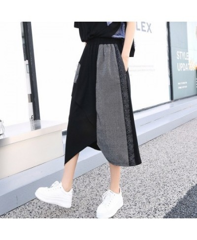 Cotton Linen Skirt Women Summer New Color collision Stitching High Waist Irregular Street Wear Fashion A-Line Women Skirt $54...