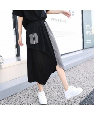 Cotton Linen Skirt Women Summer New Color collision Stitching High Waist Irregular Street Wear Fashion A-Line Women Skirt $54...