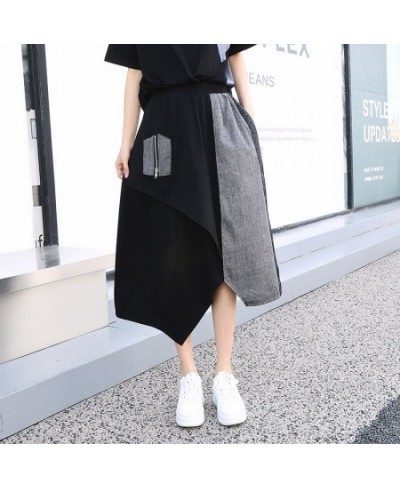 Cotton Linen Skirt Women Summer New Color collision Stitching High Waist Irregular Street Wear Fashion A-Line Women Skirt $54...