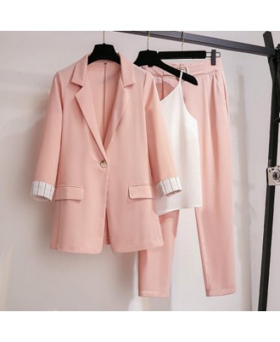 2023 spring plus size Korean elegant women's suit female blazer leisure pants Tweed suit jacket three piece jacket pants set ...