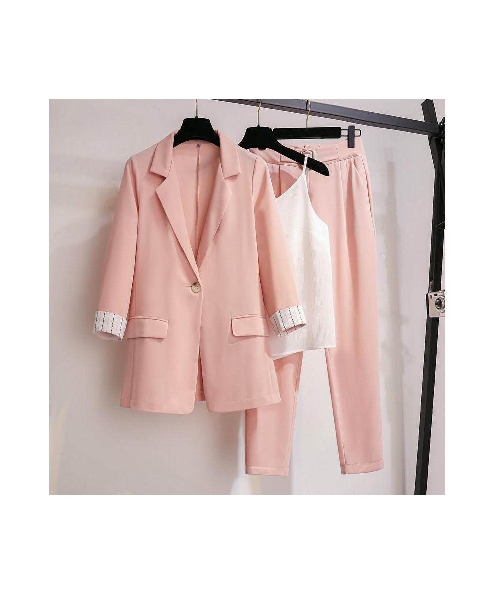 2023 spring plus size Korean elegant women's suit female blazer leisure pants Tweed suit jacket three piece jacket pants set ...