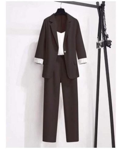 2023 spring plus size Korean elegant women's suit female blazer leisure pants Tweed suit jacket three piece jacket pants set ...