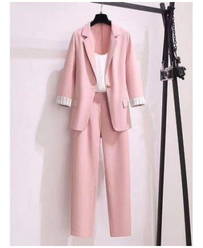 2023 spring plus size Korean elegant women's suit female blazer leisure pants Tweed suit jacket three piece jacket pants set ...