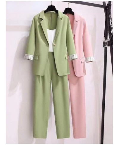 2023 spring plus size Korean elegant women's suit female blazer leisure pants Tweed suit jacket three piece jacket pants set ...