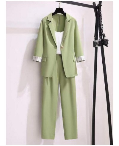 2023 spring plus size Korean elegant women's suit female blazer leisure pants Tweed suit jacket three piece jacket pants set ...