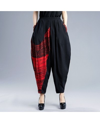 High Elastic Waist Black Vintage Print Harem Pants Women Causal Loose Ladies Trousers Fashion Spring Autumn Pantalones De Muj...