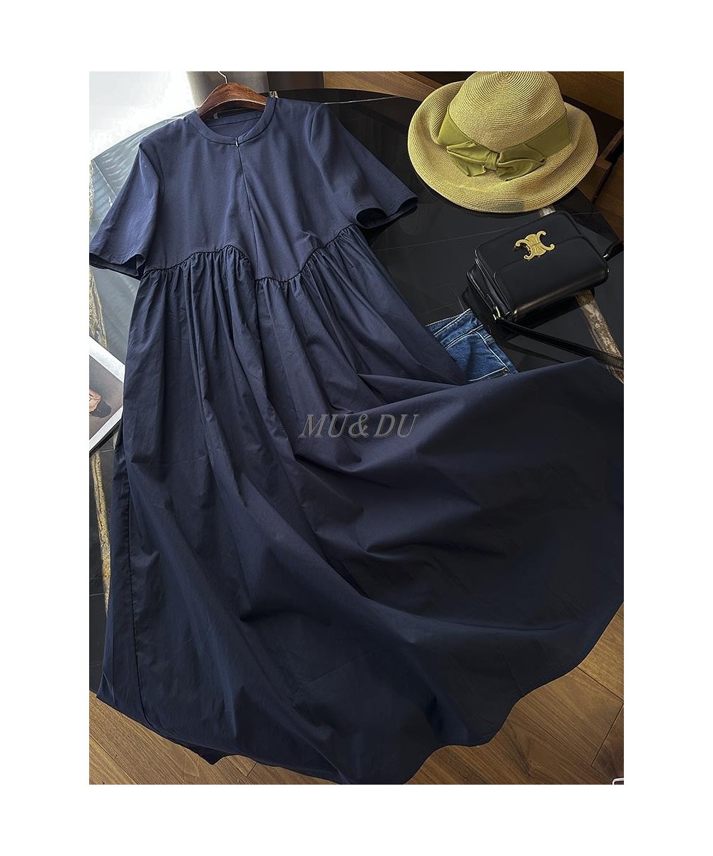 2023 Summer Women's O Neck Short Sleeve Midi Dress Female Fashion Casual Loose Pleated Long Dresses Robe Vestidos Mujer $71.8...