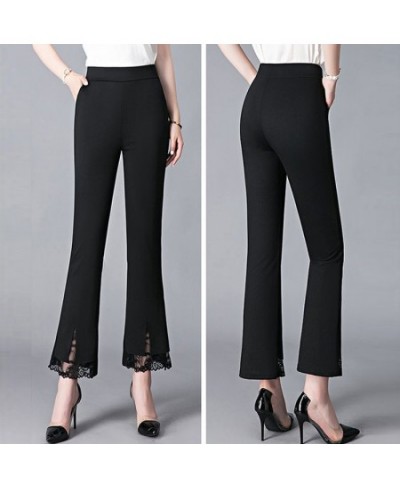 Summer Elegant Chic Lace Patchwork Trousers Women Fashion Korean Office Lady Black White High Waist Slim All-match Flared Pan...