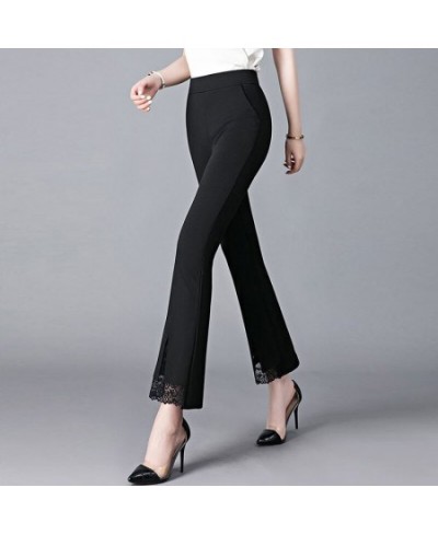 Summer Elegant Chic Lace Patchwork Trousers Women Fashion Korean Office Lady Black White High Waist Slim All-match Flared Pan...