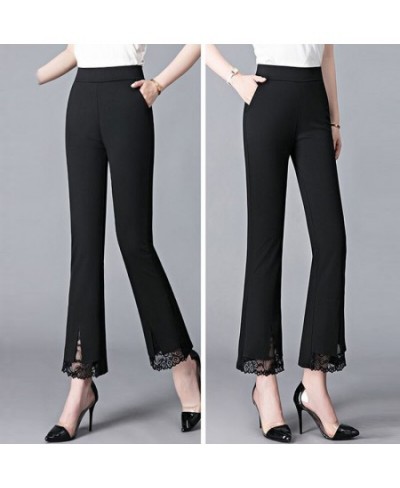 Summer Elegant Chic Lace Patchwork Trousers Women Fashion Korean Office Lady Black White High Waist Slim All-match Flared Pan...