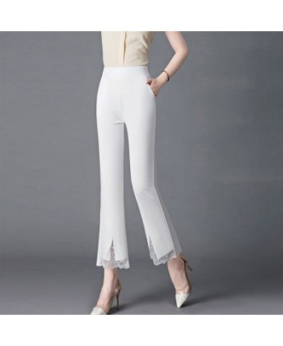 Summer Elegant Chic Lace Patchwork Trousers Women Fashion Korean Office Lady Black White High Waist Slim All-match Flared Pan...