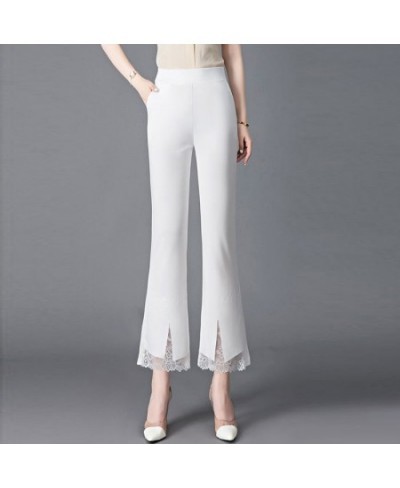 Summer Elegant Chic Lace Patchwork Trousers Women Fashion Korean Office Lady Black White High Waist Slim All-match Flared Pan...