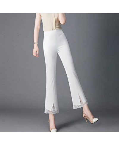 Summer Elegant Chic Lace Patchwork Trousers Women Fashion Korean Office Lady Black White High Waist Slim All-match Flared Pan...