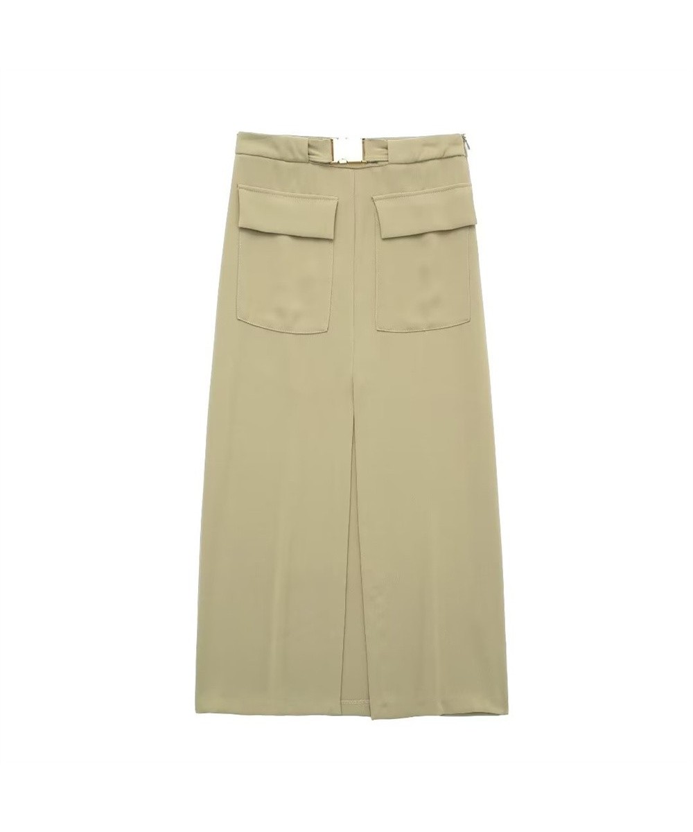 Spring New Skirt Women's Solid Color Flap Pocket Decoration With Belt Slit Design Tooling Skirt 9878097 $43.91 - Skirts