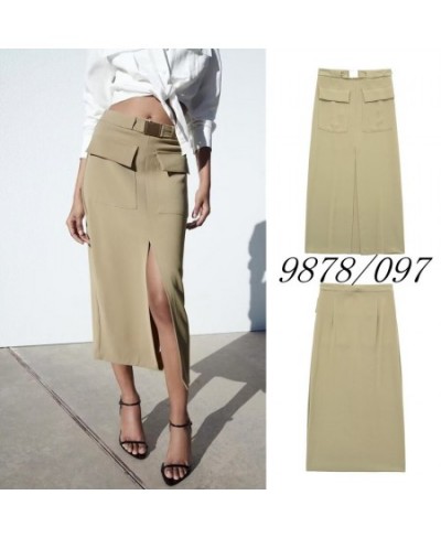 Spring New Skirt Women's Solid Color Flap Pocket Decoration With Belt Slit Design Tooling Skirt 9878097 $43.91 - Skirts