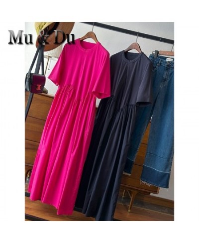 2023 Summer Women's O Neck Short Sleeve Midi Dress Female Fashion Casual Loose Pleated Long Dresses Robe Vestidos Mujer $71.8...