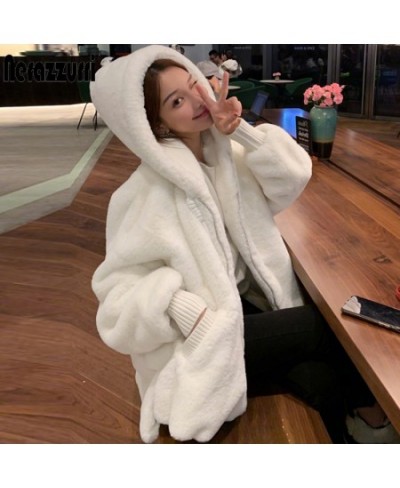 Winter white oversized faux fur jacket women with hood raglan sleeve zipper Korean fashion clothing for womens 2022 $55.56 - ...