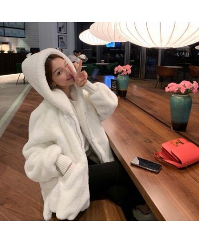 Winter white oversized faux fur jacket women with hood raglan sleeve zipper Korean fashion clothing for womens 2022 $55.56 - ...