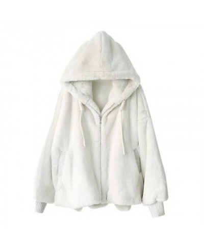 Winter white oversized faux fur jacket women with hood raglan sleeve zipper Korean fashion clothing for womens 2022 $55.56 - ...