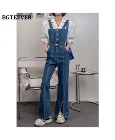 Casual Loose Women Suspender Jeans Spring Summer High Waist Single-breasted Split Female Denim Trousers 2022 $57.41 - Jeans