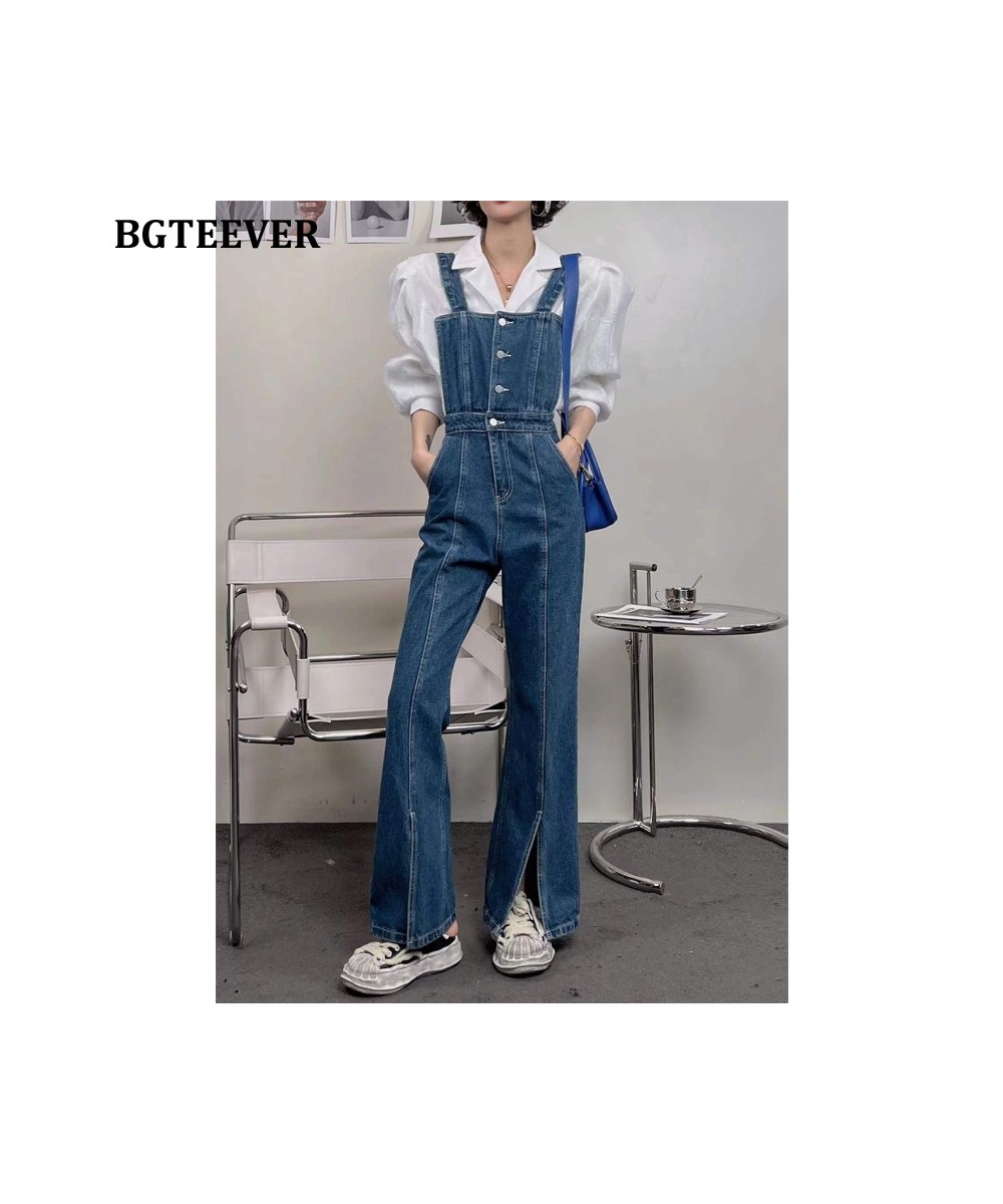 Casual Loose Women Suspender Jeans Spring Summer High Waist Single-breasted Split Female Denim Trousers 2022 $57.41 - Jeans