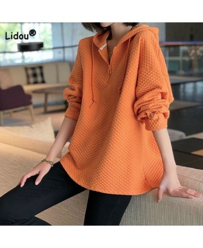 Solid Color Casual Zipper Hoodies Tops Female Spring Autumn Fashion Loose All-match Long Sleeve Sweatshirts Women's Clothing ...