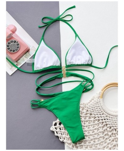 Para Praia Green Brazilian Bikini Women Halter Swimsuit 2023 Hollow Out Swimwear Cross Bandage Bikini Sexy Bathing Suit $31.5...