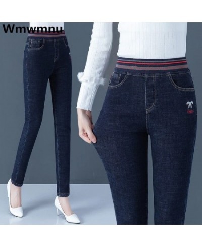 Casual Oversized 34 Denim Penicl Trousers For Women Slim Vintage Korean Jeans High Waist Embroidery Stretch Mom Cowbly Pant $...