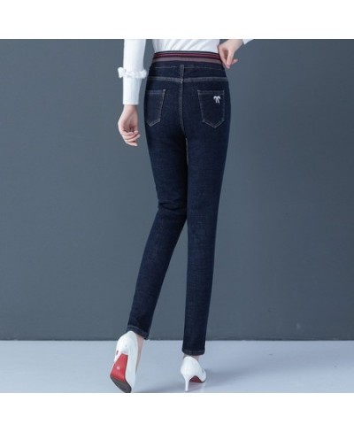 Casual Oversized 34 Denim Penicl Trousers For Women Slim Vintage Korean Jeans High Waist Embroidery Stretch Mom Cowbly Pant $...