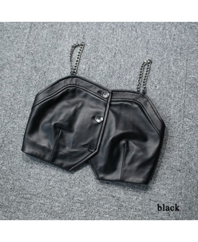 Women Sexy Clothing 2023 New Femme Silver Chain Sling Elastic Tube Top Genuine Leather Outer Wear Bra Suspender Club Streetwe...