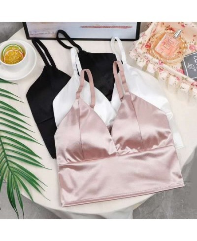 Women's Ice Silk Bra Top V-Neck Seamless Vest Bras Sexy Female Wireless Push Up Lingerie Sleep Underwear unwired Padded $14.0...