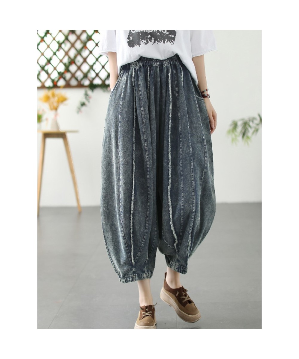 2023 New Summer Jeans Women Retro Elastic Waist Loose Spliced Casual Denim Pants Ladies Vintage Ankle-Length Trousers $63.03 ...