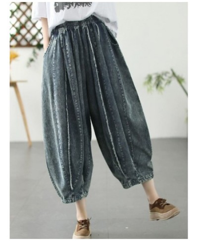 2023 New Summer Jeans Women Retro Elastic Waist Loose Spliced Casual Denim Pants Ladies Vintage Ankle-Length Trousers $63.03 ...