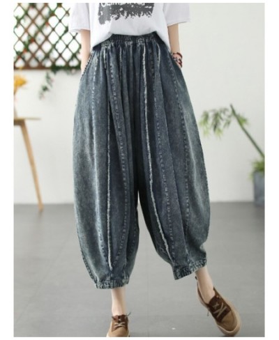 2023 New Summer Jeans Women Retro Elastic Waist Loose Spliced Casual Denim Pants Ladies Vintage Ankle-Length Trousers $63.03 ...