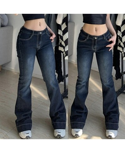 Ladies Low Waist Flared Trousers Women Stylish Gradient Blue Flare Jeans Fashion Ladies Denim Pants Rise Skinny Wide Leg Pant...