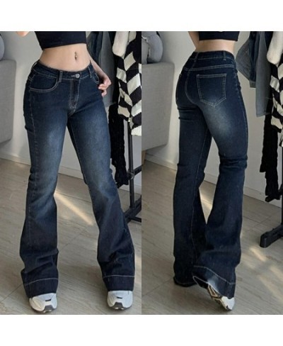 Ladies Low Waist Flared Trousers Women Stylish Gradient Blue Flare Jeans Fashion Ladies Denim Pants Rise Skinny Wide Leg Pant...